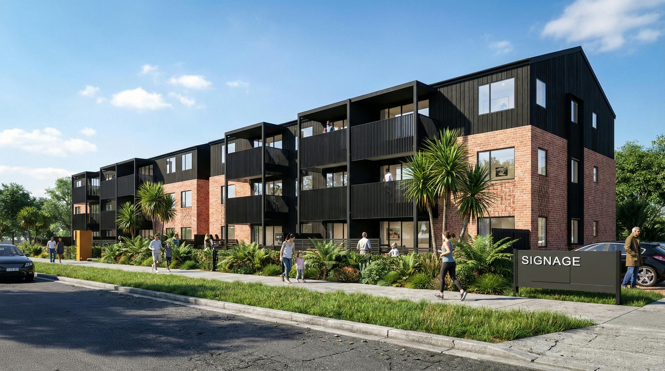 Bader Drive Apartments Modern Apartments Construkt Architects Auckland Corner Perspective