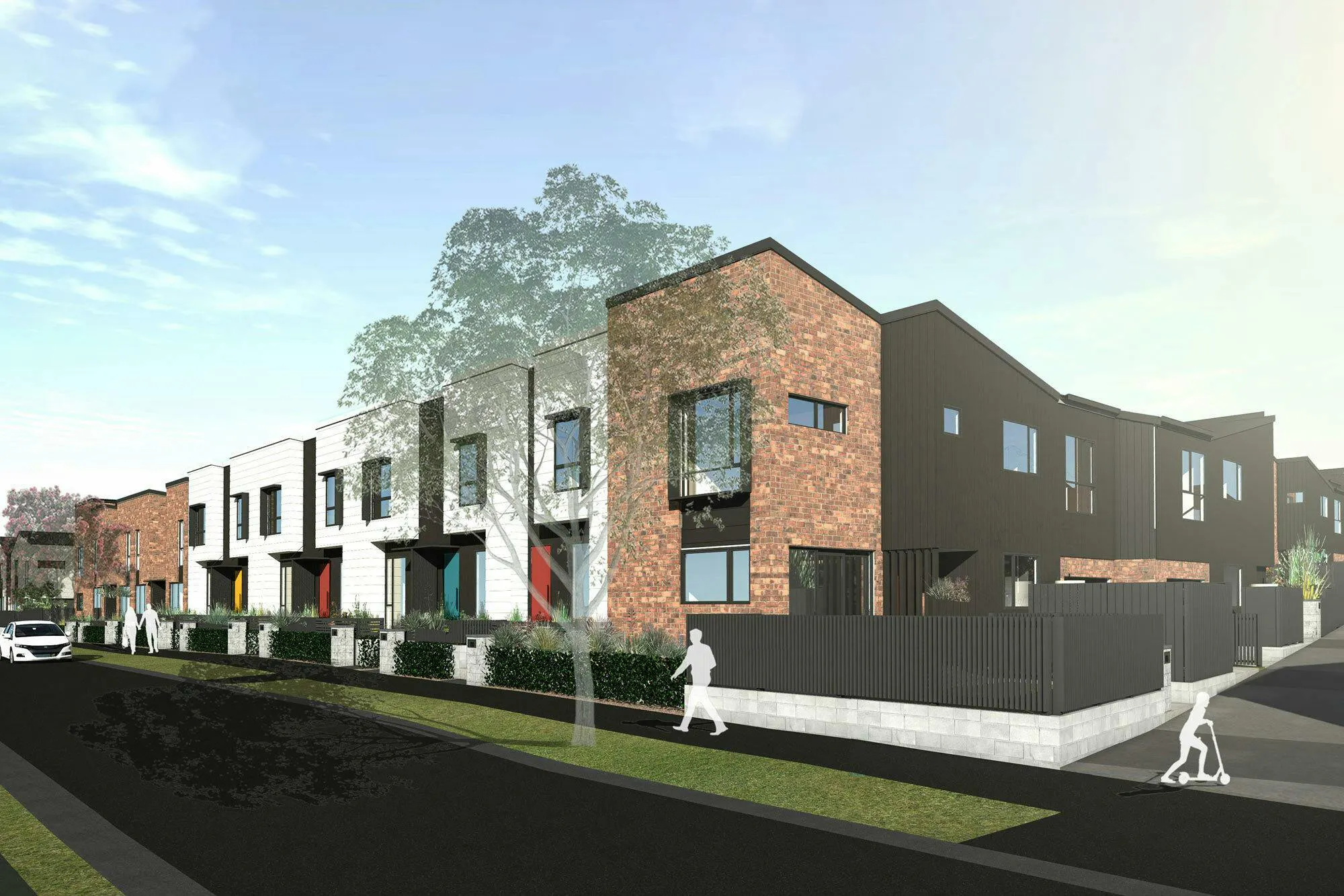 Buckley A Precinct Superlot BB15 Modern Terraces Construkt Architects Auckland Coloured Doors