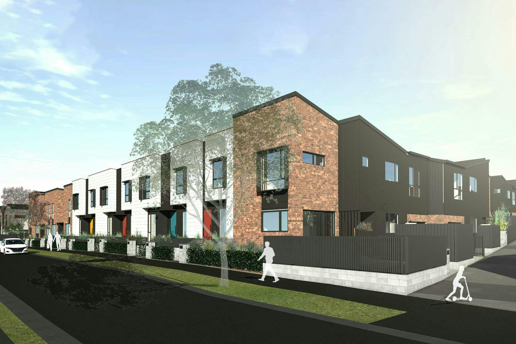 Buckley A Precinct Superlot BB15 Modern Terraces Construkt Architects Auckland Coloured Doors