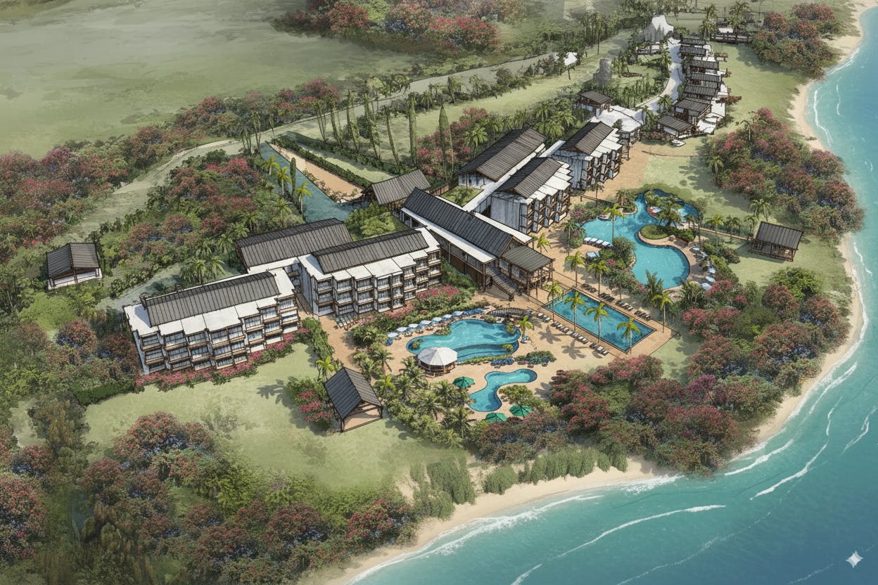 Lee Island Resort Resort Architecture Construkt Architects Auckland Drone Shot