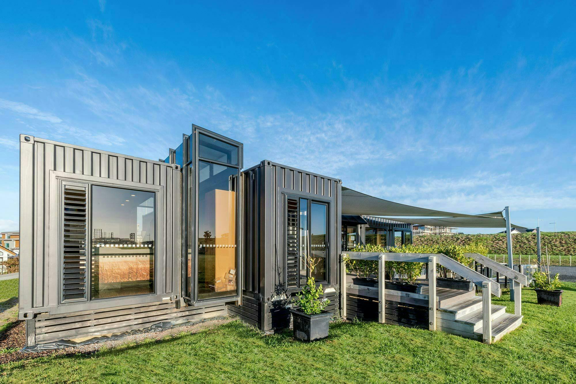 Long Bay Cafe Shipping Container Architecture Construkt Architects Auckland Rear View