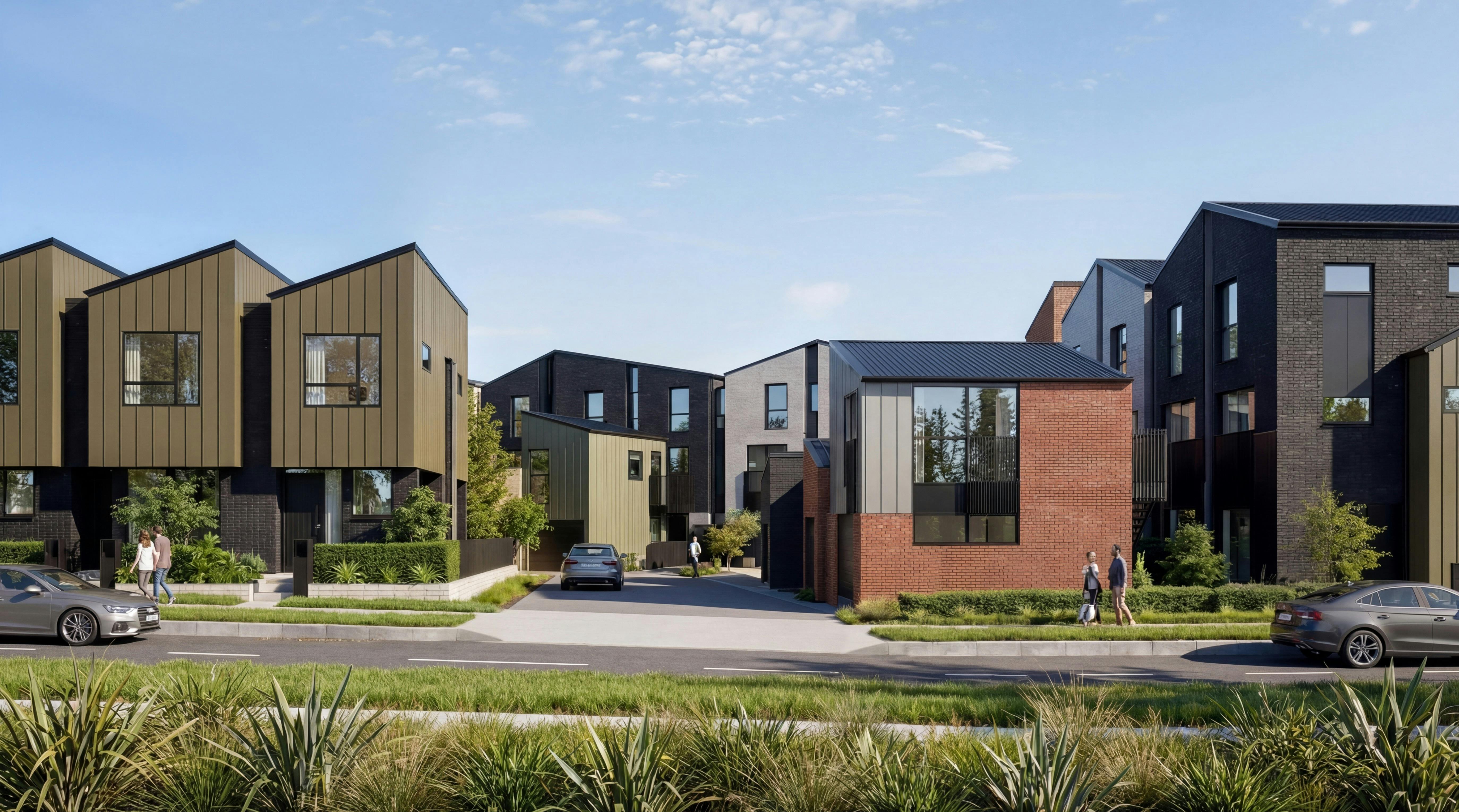 Te Awa Lakes Modern Apartments Construkt Architects Auckland Driveway