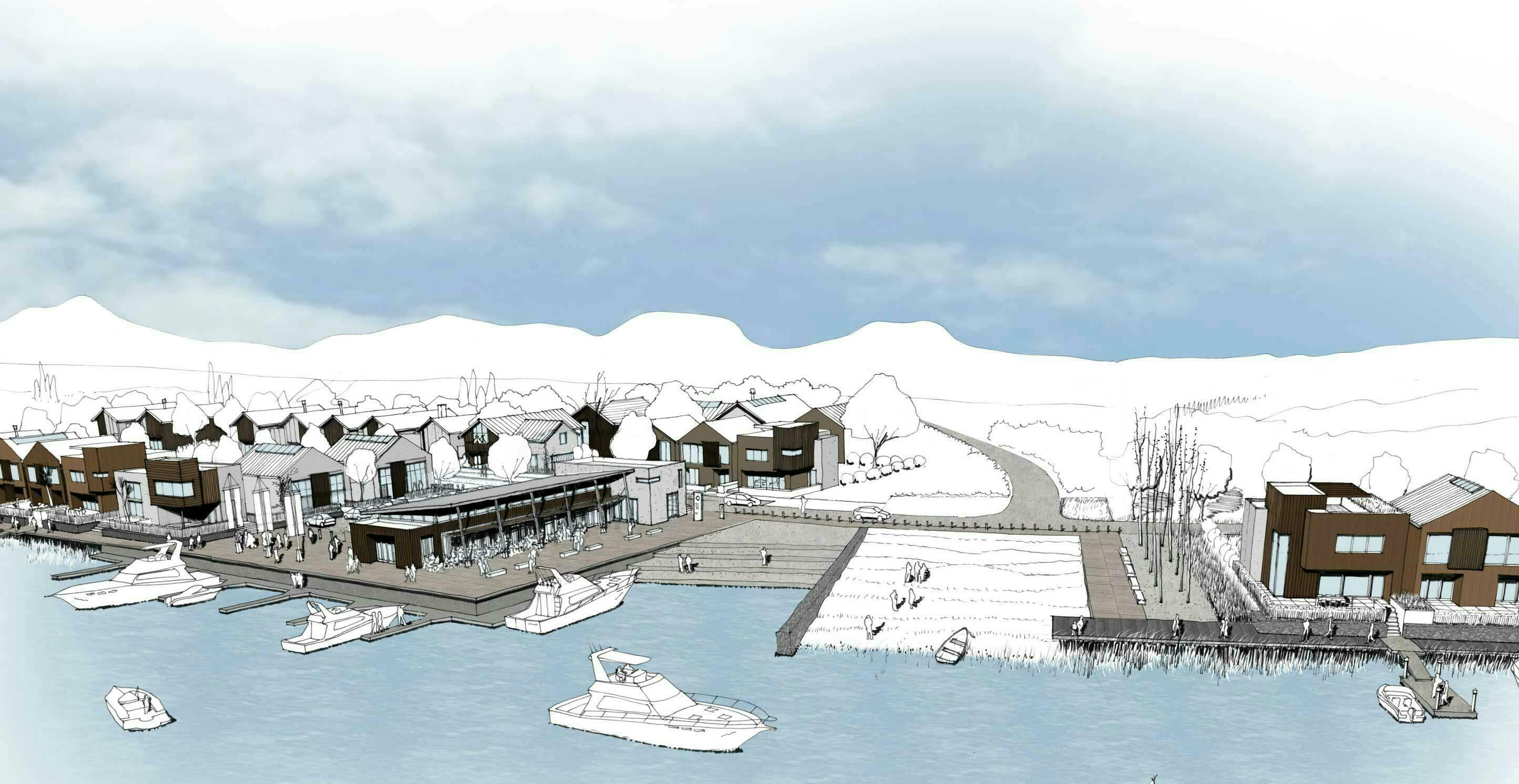 Wairoa River Maritime Village Masterplanning Construkt Architects Auckland Concept Sketch